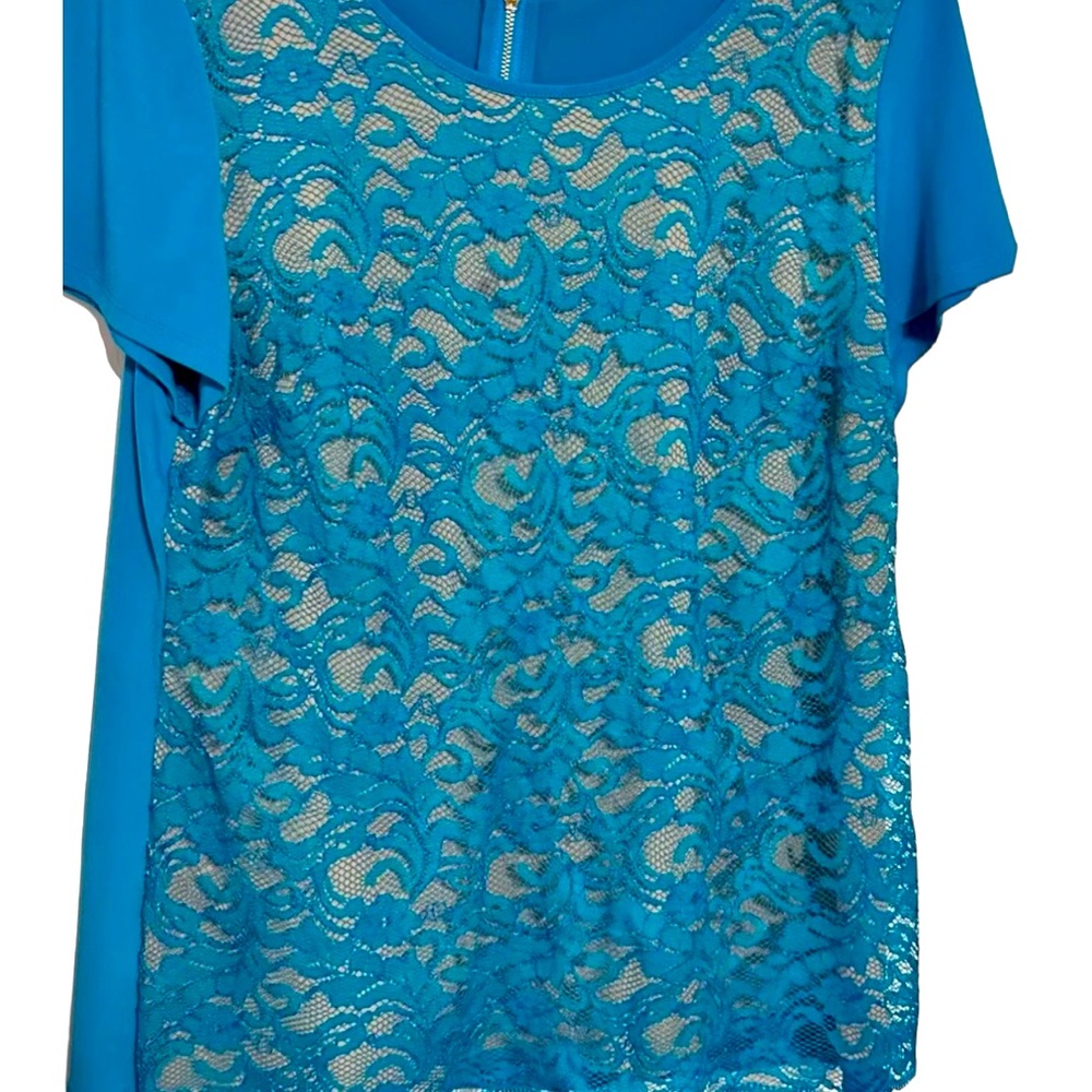 Alfani Lace Blouse in size Large. Turquoise blue. Size Large. Like new - Picture 2 of 6